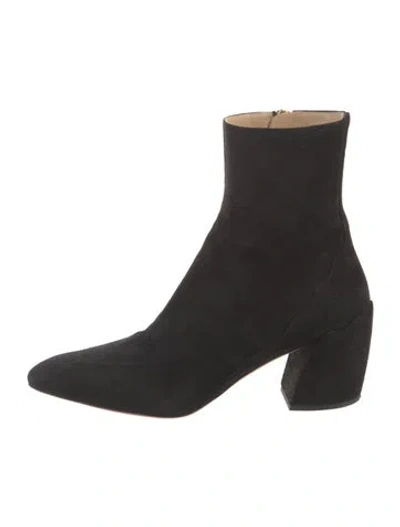 Pre-owned Chloé Suede Scalloped Accent Sock Boots In Black