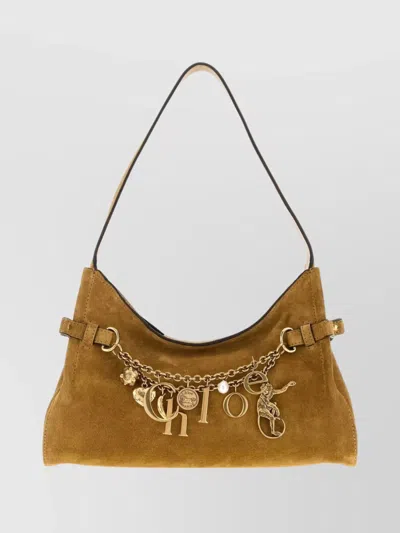 Chloé Suede Shoulder Bag With Chain And Buckle In Green