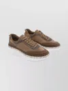 Chloé Suede Sneakers With Round Toe And Textured Sole In Brown