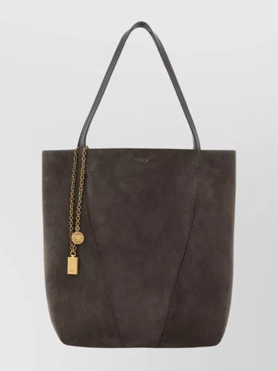 Chloé Suede Spin Shopping Bag With Chain Embellishment