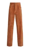 Chloé Suede Straight-leg Pants In Brown