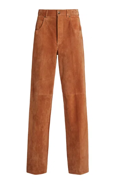 Chloé Suede Straight-leg Pants In Brown
