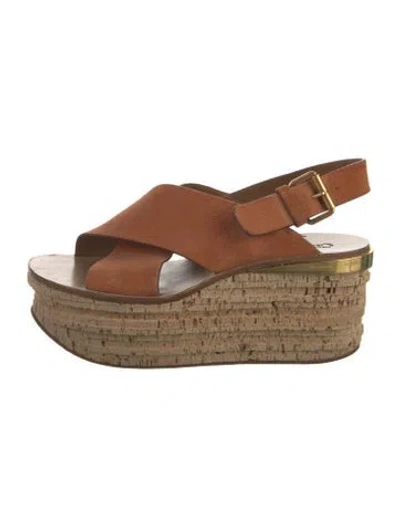 Pre-owned Chloé Suede Striped Slingback Sandals In Brown