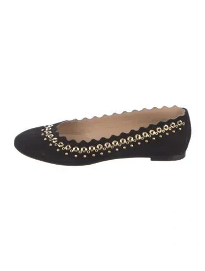 Pre-owned Chloé Suede Studded Accents Ballet Flats In Black