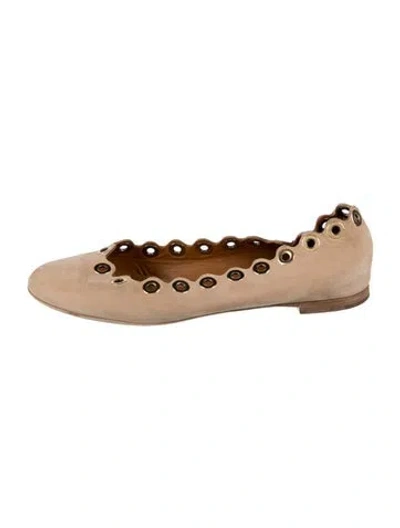 Pre-owned Chloé Suede Studded Accents Ballet Flats In Neutral