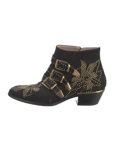 Pre-owned Chloé Suede Studded Accents Boots In Black