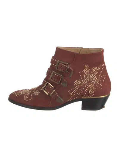 Pre-owned Chloé Suede Studded Accents Boots In Brown