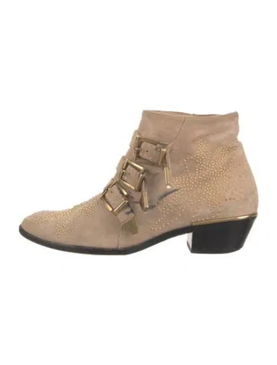Pre-owned Chloé Suede Studded Accents Boots In Gold
