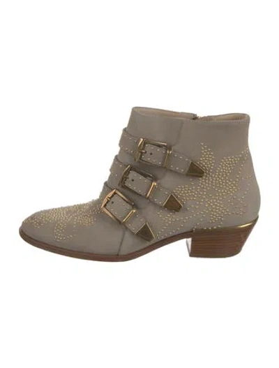 Pre-owned Chloé Suede Studded Accents Boots In Gray
