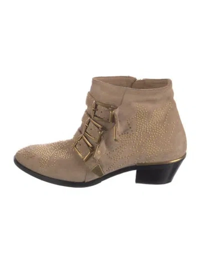 Pre-owned Chloé Suede Studded Accents Boots In Neutral