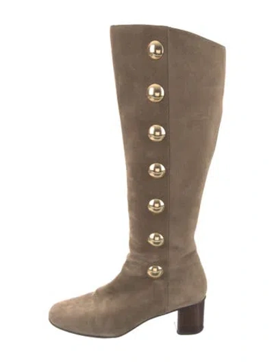 Pre-owned Chloé Suede Studded Accents Boots In Neutrals