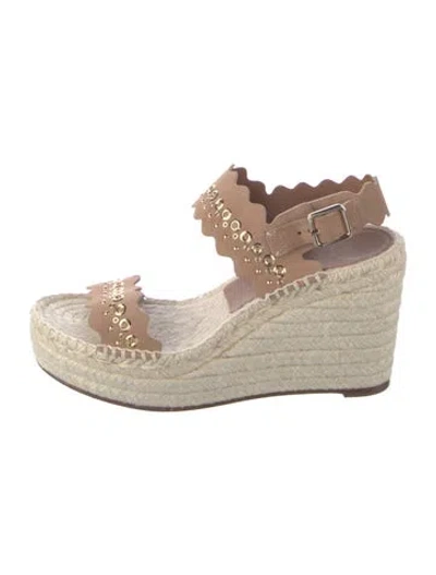 Pre-owned Chloé Suede Studded Accents Espadrilles In Neutral