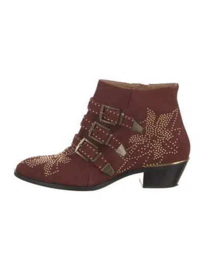 Pre-owned Chloé Suede Studded Accents Lace-up Boots In Brown