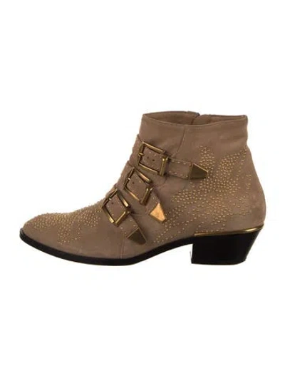 Pre-owned Chloé Suede Studded Accents Lace-up Boots In Brown
