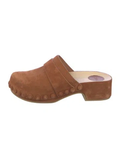 Pre-owned Chloé Suede Studded Accents Mules In Brown