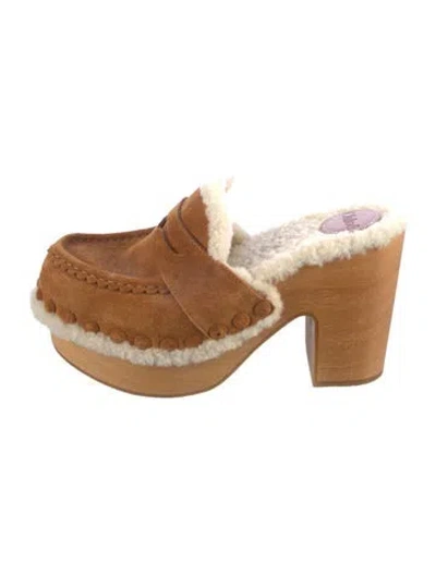 Pre-owned Chloé Suede Studded Accents Mules In Brown
