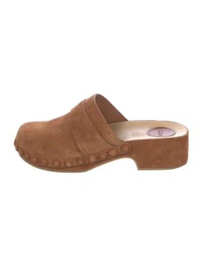 Pre-owned Chloé Suede Studded Accents Mules In Brown
