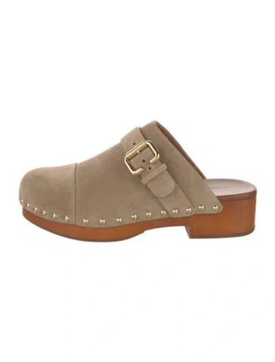 Pre-owned Chloé Suede Studded Accents Mules In Neutral