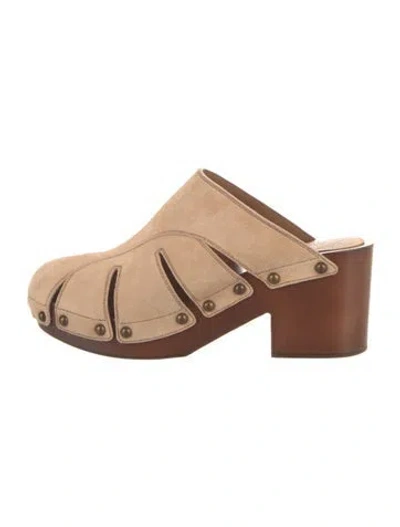 Pre-owned Chloé Suede Studded Accents Mules In Neutral