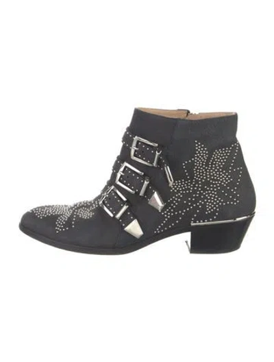 Pre-owned Chloé Suede Studded Accents Western Boots In Black