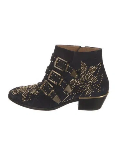 Pre-owned Chloé Suede Studded Accents Western Boots In Black