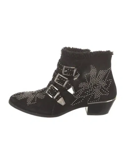 Pre-owned Chloé Suede Studded Accents Western Boots In Black