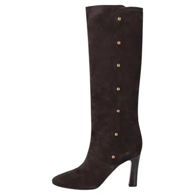 Pre-owned Chloé Chloe Suede Studded Knee-high Boots In Black