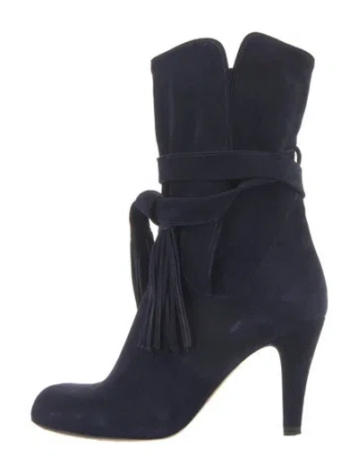 Pre-owned Chloé Suede Tassel Accents Boots In Blue