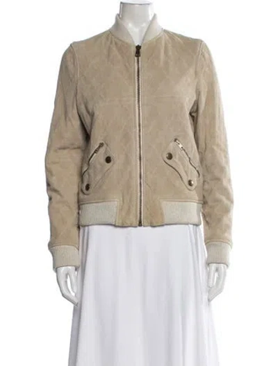 Pre-owned Chloé Suede Tweed Pattern Bomber Jacket In Neutral