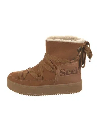 Pre-owned Chloé Suede Whipstitch Trim Boots In Brown