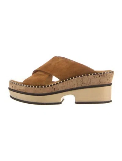 Pre-owned Chloé Suede Whipstitch Trim Slides In Brown