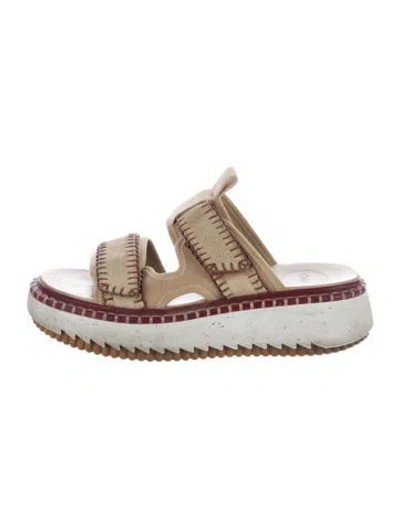 Pre-owned Chloé Suede Whipstitch Trim Slides In Neutral