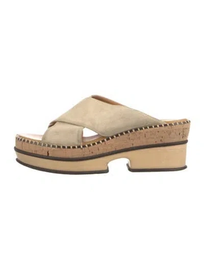 Pre-owned Chloé Suede Whipstitch Trim Slides In Neutral