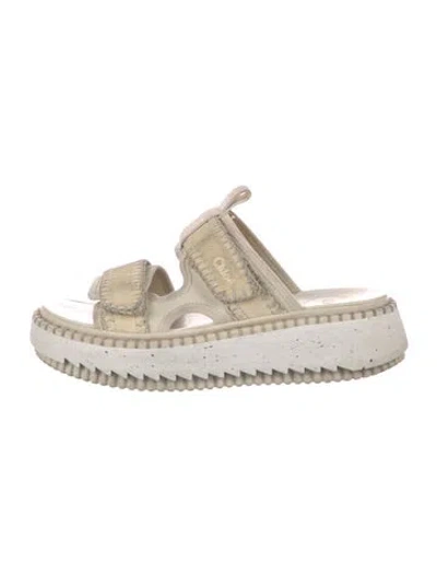 Pre-owned Chloé Suede Whipstitch Trim Slides In Neutral