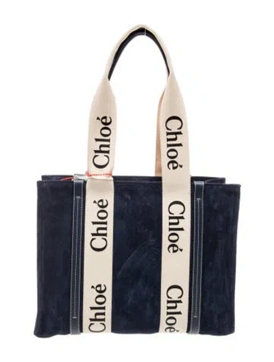 Pre-owned Chloé Suede Woody Tote Medium W/ Tags In Blue