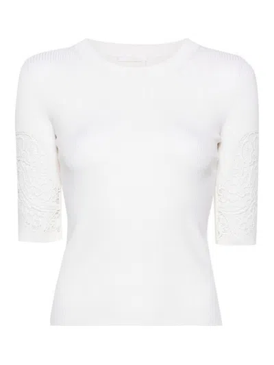 Chloé Crew-neck Half Sleeve Sweater In White