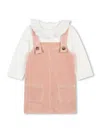 Chloé Girl's Ribbed Overall Dress & Bodysuit Set In Pink