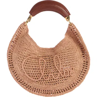 Chloé Summer Banana Leather-trimmed Embroidered Raffia Tote In Neutrals