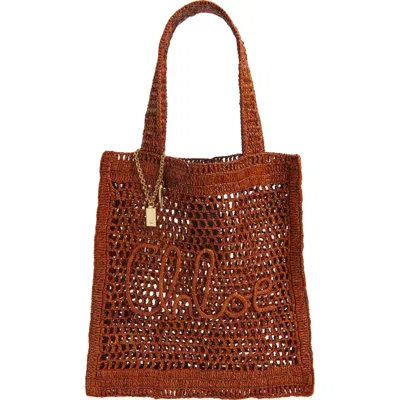 Chloé Summer Banana Crochet Raffia Tote Bag In Brown