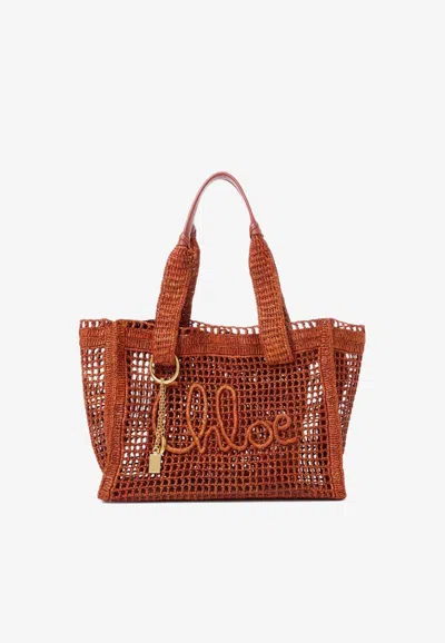 Chloé Summer Banana East-west Raffia Tote Bag In Brown