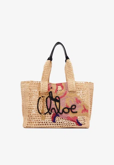 Chloé Summer Banana East-west Raffia Tote Bag In Multi