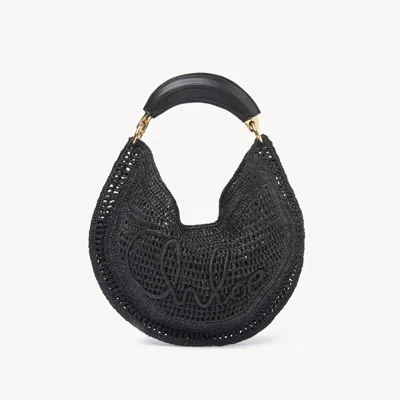 Chloé Summer Banana Top-handle Bag In Crochet Fabric In Black