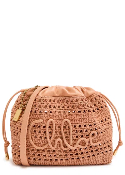 Chloé Chloe Summer Banana Leather And Raffia Cross-body Pouch In Pink
