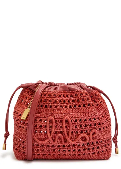Chloé Chloe Summer Banana Leather And Raffia Cross-body Pouch In Red