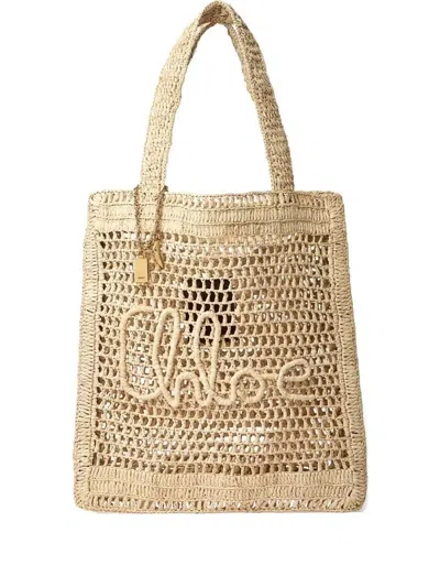 CHLOÉ SUMMER BANANA LOGO-DETAIL RAFFIA TOTE BAG