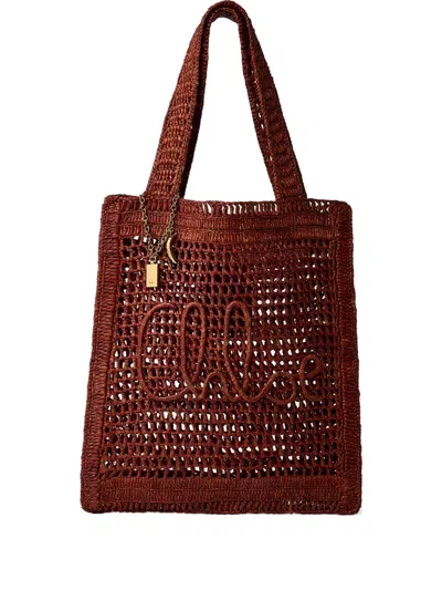 Chloé Summer Banana Logo-detail Raffia Tote Bag In Brown