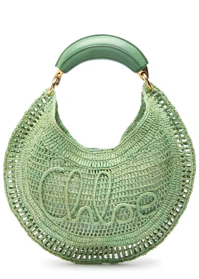 CHLOÉ CHLOE SUMMER BANANA LOGO RAFFIA SHOULDER BAG
