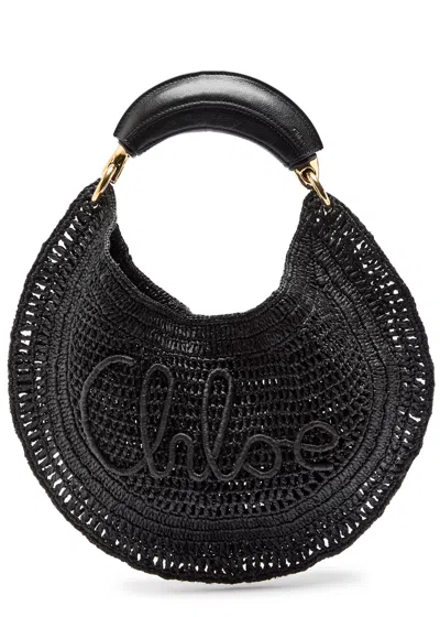 Chloé Chloe Summer Banana Logo Raffia Shoulder Bag