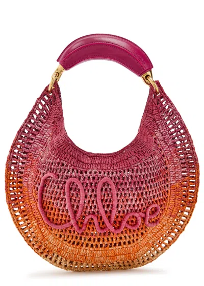 Chloé Chloe Summer Banana Logo Raffia Shoulder Bag In Multi