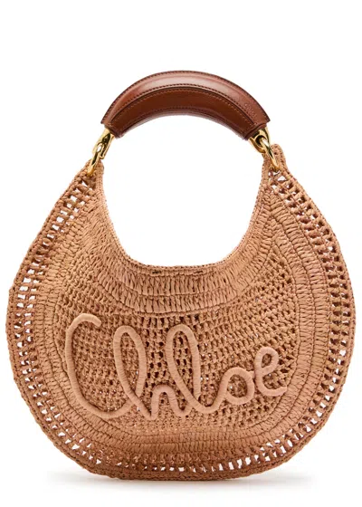 Chloé Chloe Summer Banana Logo Raffia Shoulder Bag In Pink